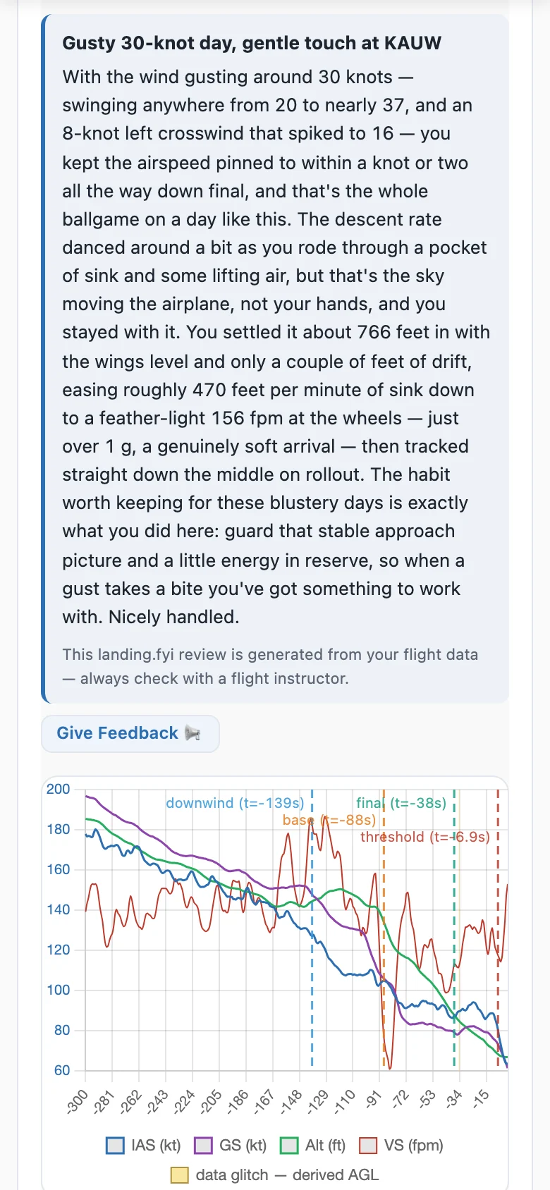 The same landing.fyi review on a phone